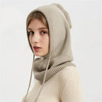 Hooded Knit Cap Cashmere Adjustable Drawstring Packable