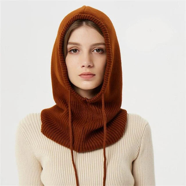 Hooded Knit Cap Cashmere Adjustable Drawstring Packable