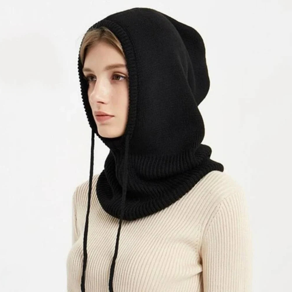 Hooded Knit Hat 100% Cashmere Adjustable Drawstrings