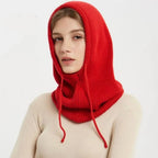 Hooded Knit Hat 100% Cashmere Adjustable Drawstrings