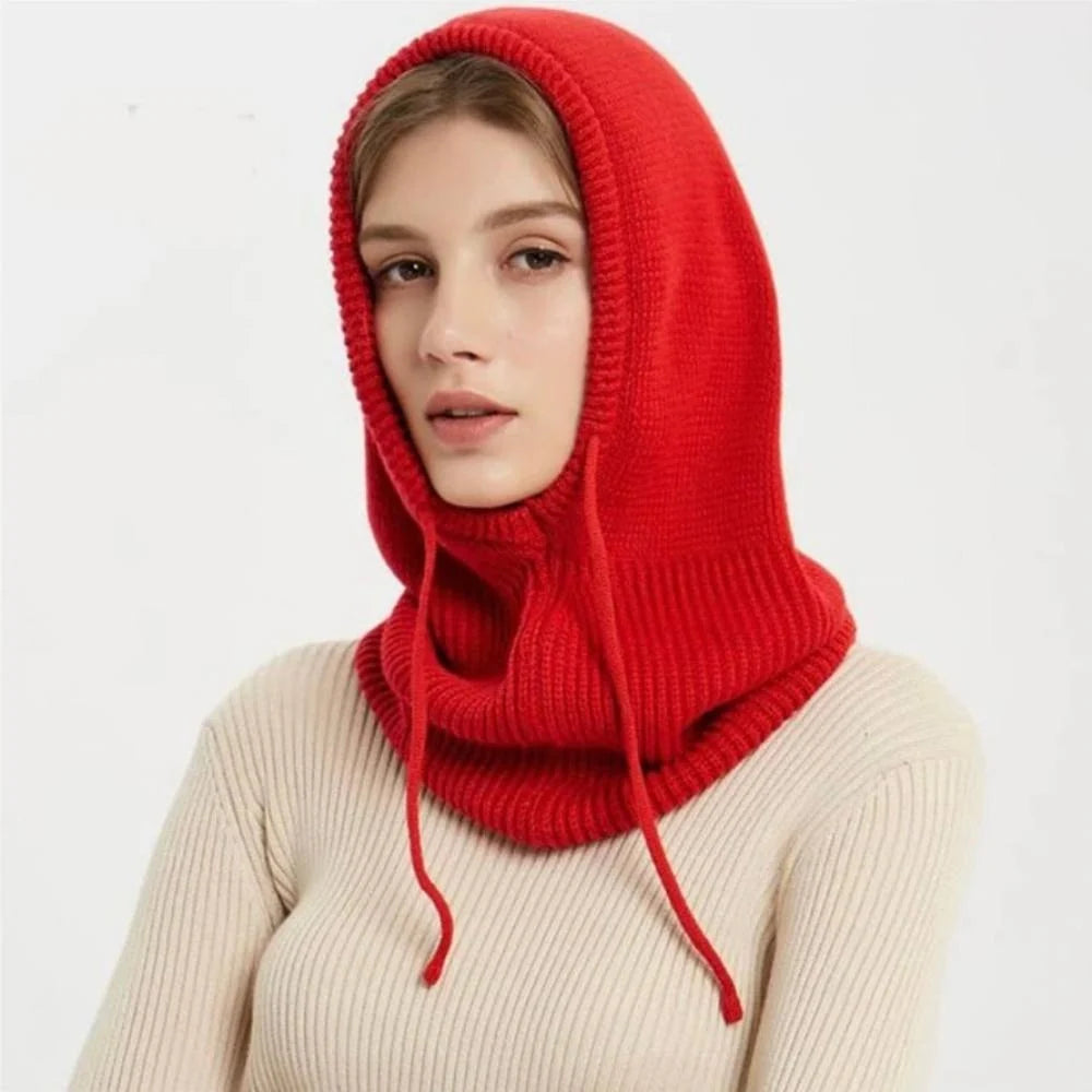 Hooded Knit Hat 100% Cashmere Adjustable Drawstrings