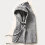 Hooded Knit Hat 100% Cashmere Adjustable Drawstrings
