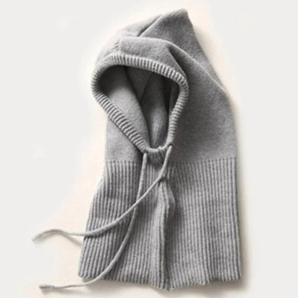 Hooded Knit Hat 100% Cashmere Adjustable Drawstrings