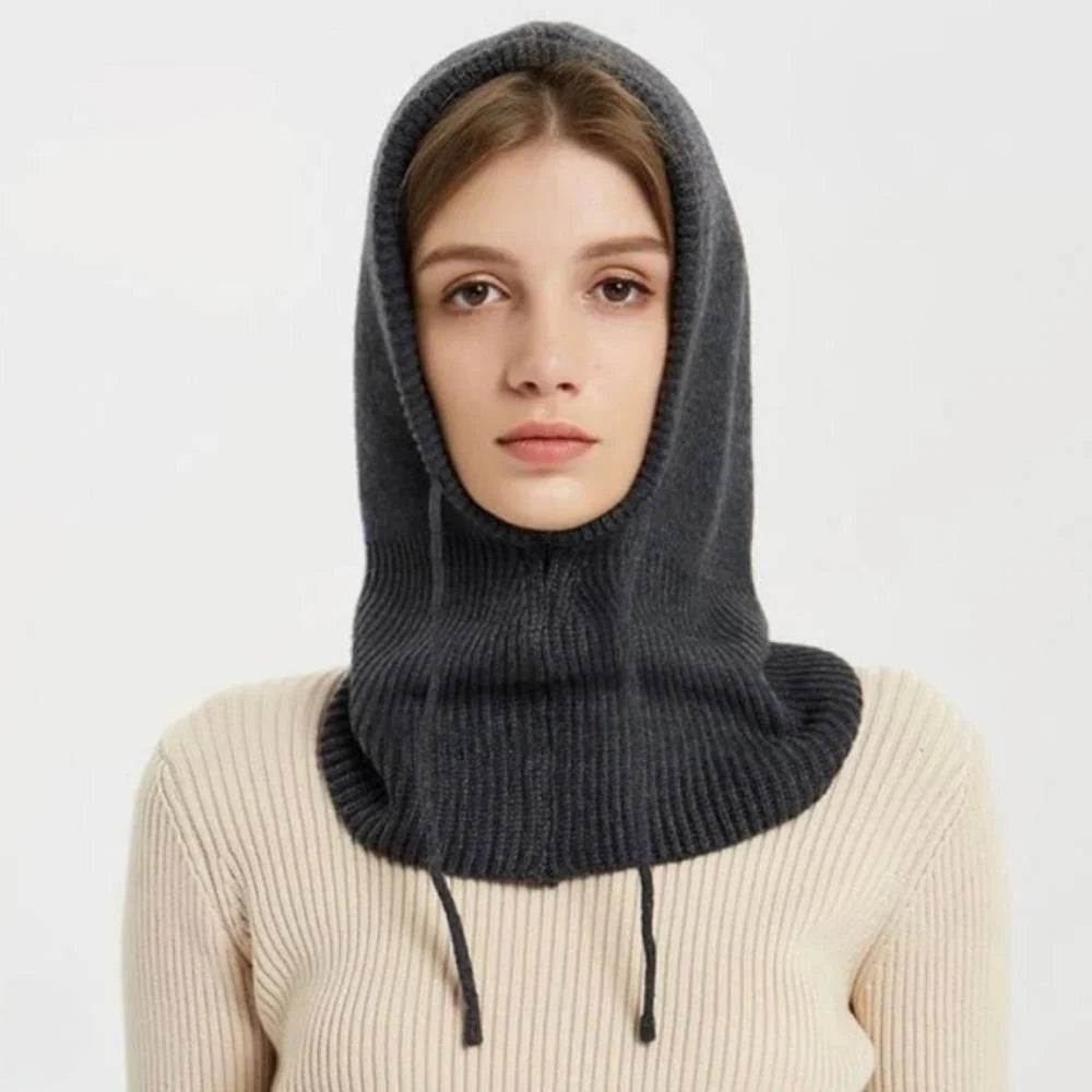 Hooded Knit Hat 100% Cashmere Adjustable Drawstrings