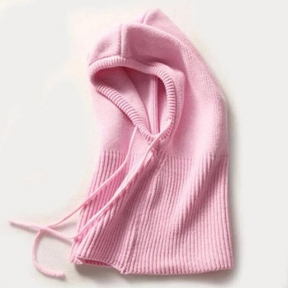 Hooded Knit Hat 100% Cashmere Adjustable Drawstrings