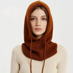 Hooded Knit Hat 100% Cashmere Adjustable Drawstrings