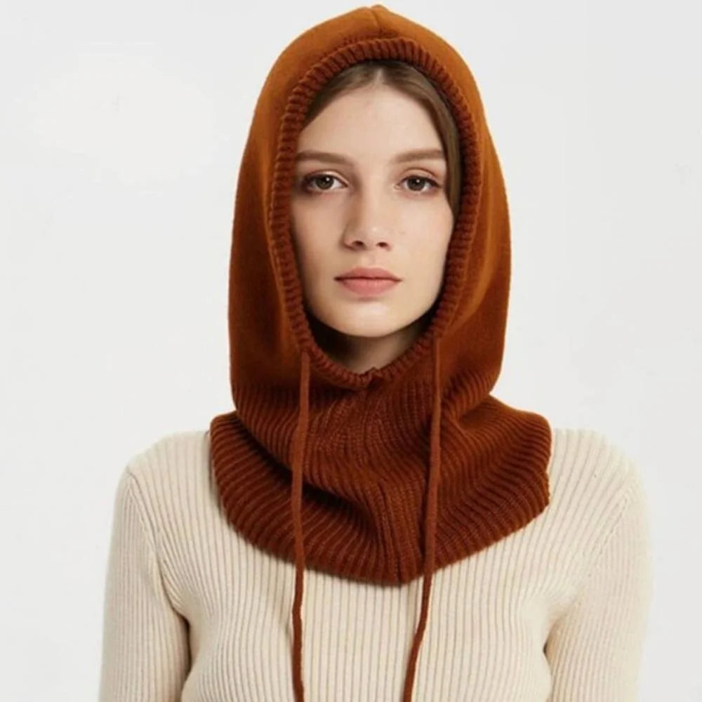 Hooded Knit Hat 100% Cashmere Adjustable Drawstrings