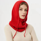 Hooded Knit Hat 100% Cashmere Adjustable Drawstrings