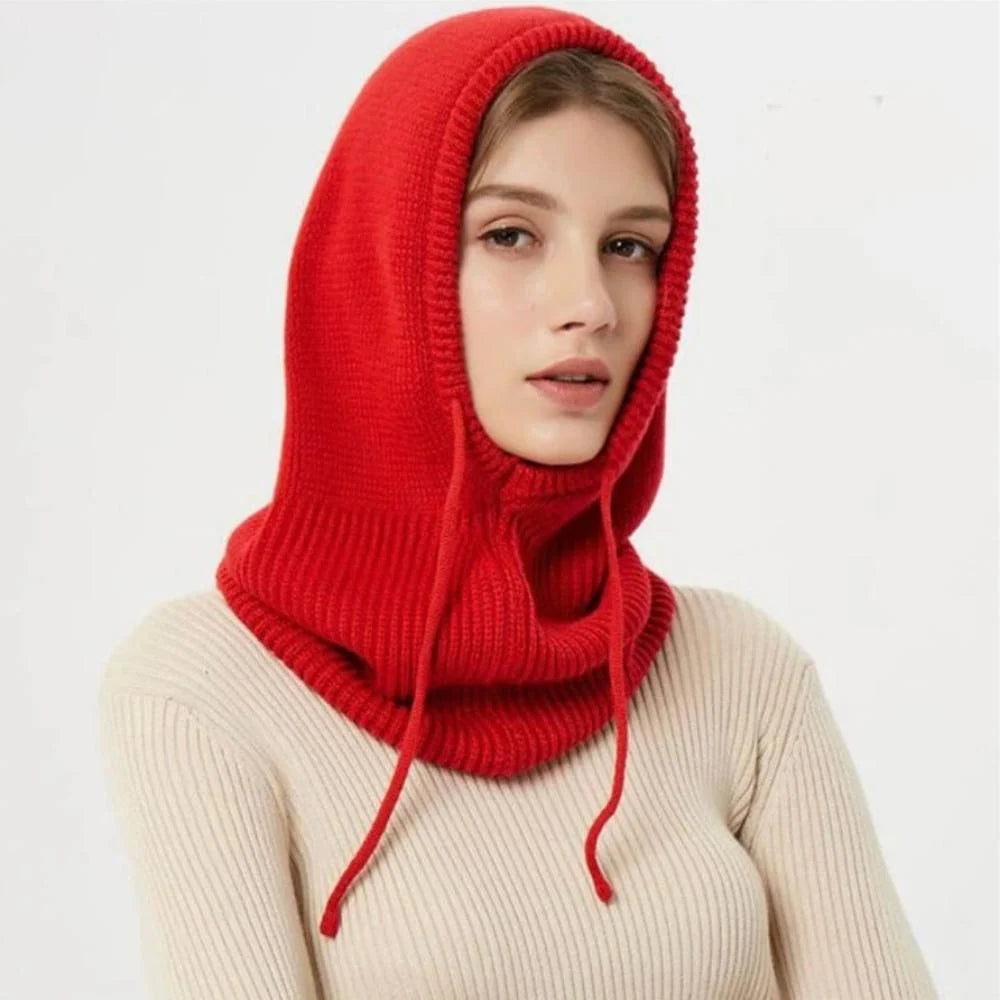 Hooded Knit Hat 100% Cashmere Adjustable Drawstrings
