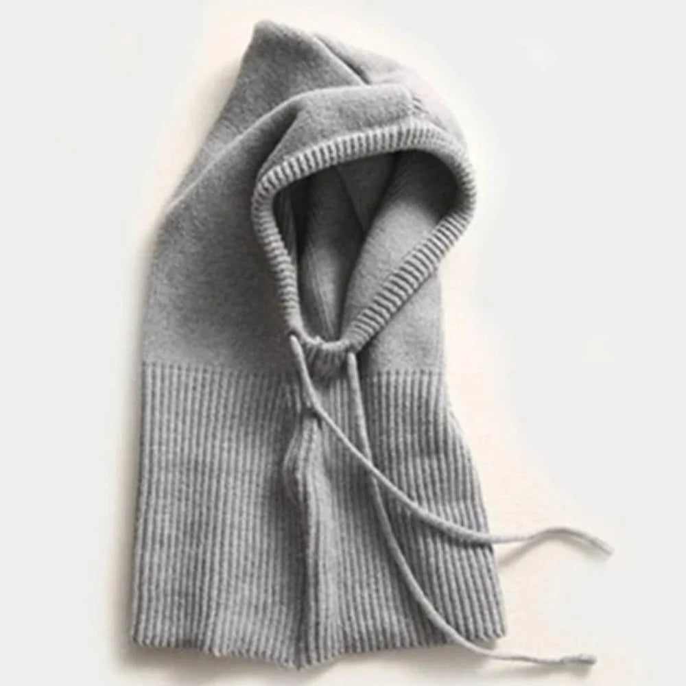 Hooded Knit Hat 100% Cashmere Adjustable Drawstrings