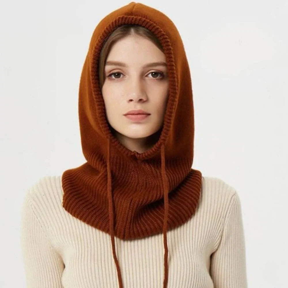 Hooded Knit Hat 100% Cashmere Adjustable Drawstrings