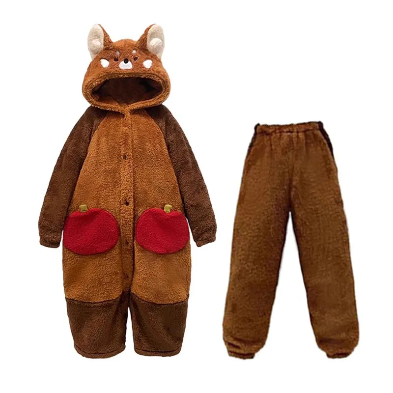Hooded Pajama Set Red Panda Soft Polyester Removable Tail
