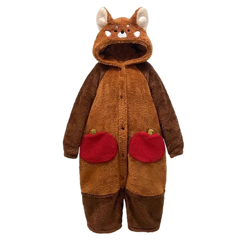 Hooded Pajama Set Red Panda Soft Polyester Removable Tail