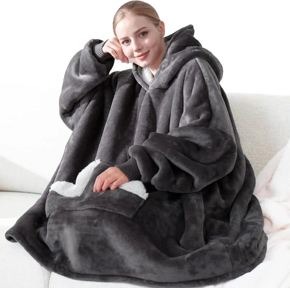 Hoodie Blanket Oversized Soft Fleece Roomy Hood & Pocket