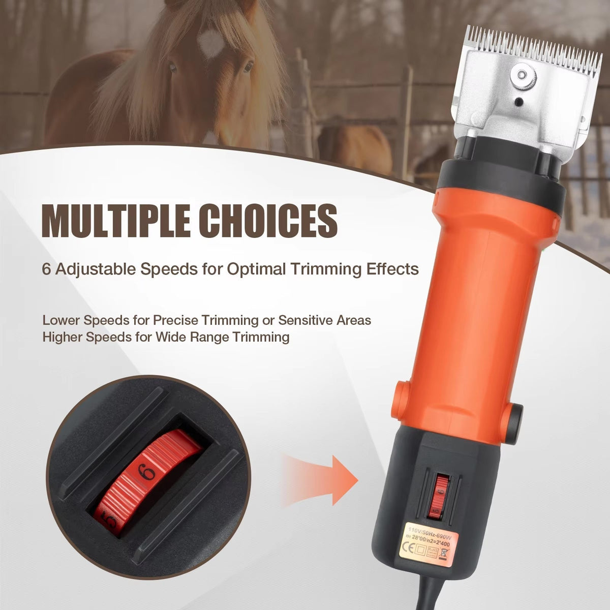 Horse Clippers Ultra-Quiet Low-Vibration & High-Torque