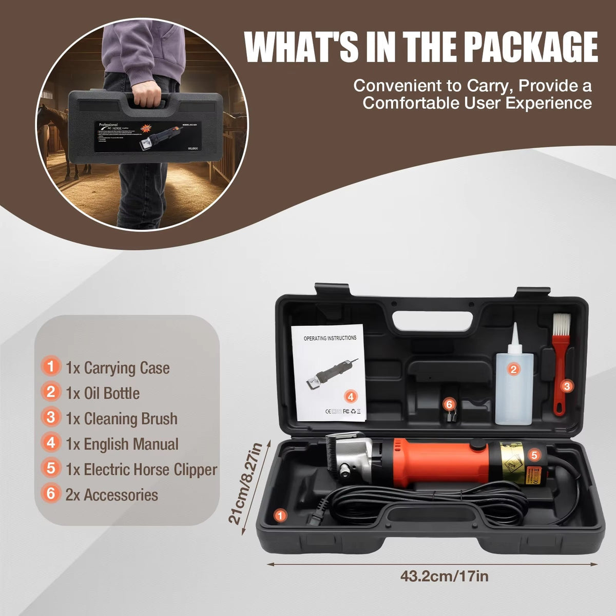 Horse Clippers Ultra-Quiet Low-Vibration & High-Torque