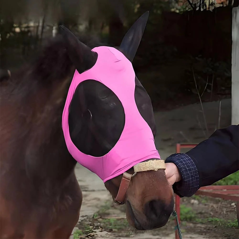 Horse Fly Mask Stretch Mesh Ear Coverage Universal Fit