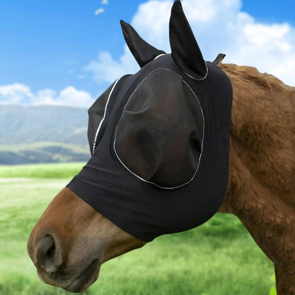 Horse Fly Mask Stretch Mesh Ear Coverage Universal Fit