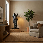 Horse Head Sculpture Matte Black Fiberglass 155 cm Tall
