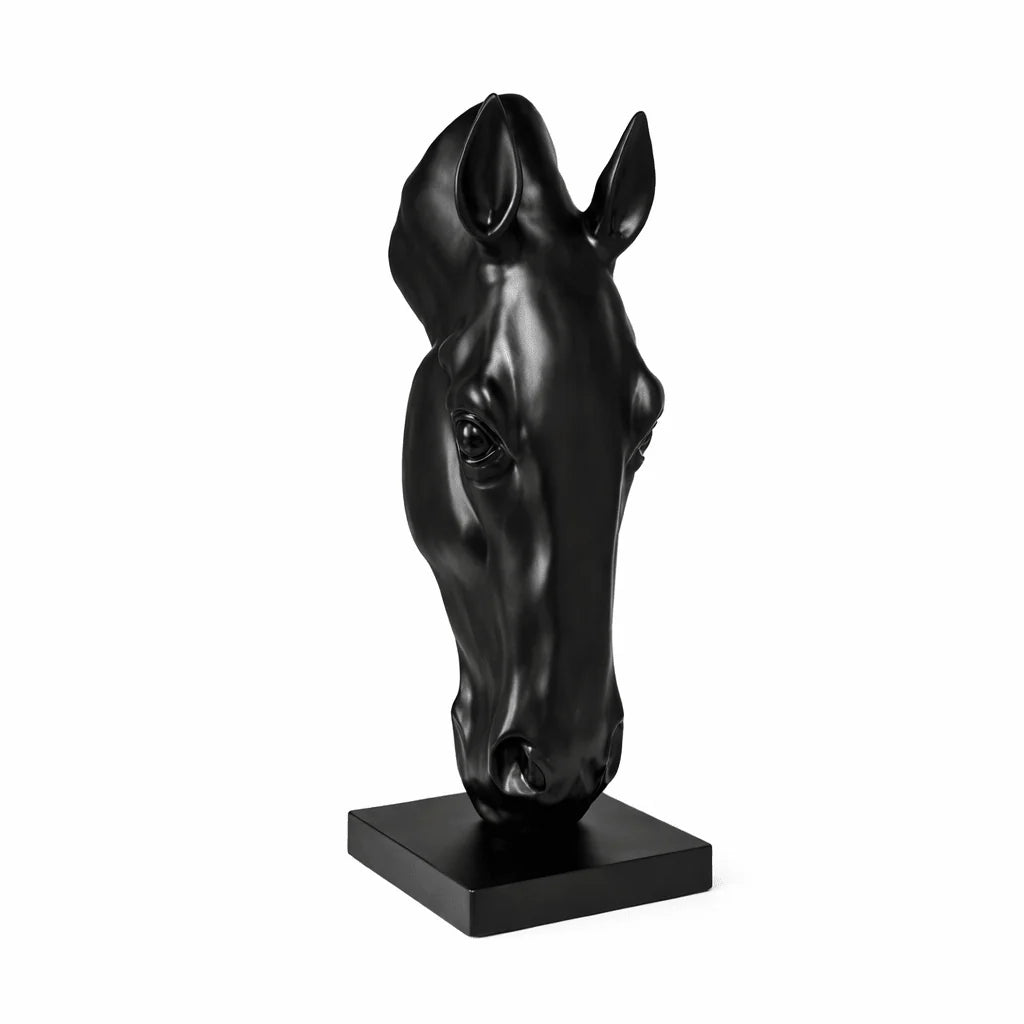 Horse Head Sculpture Matte Black Fiberglass 155 cm Tall