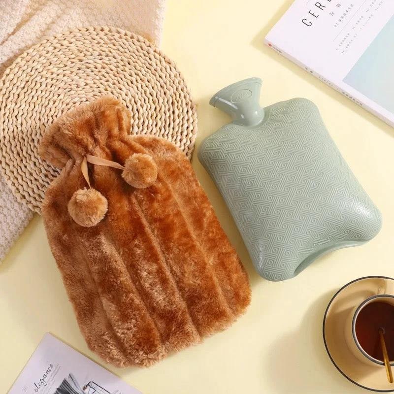 Hot Water Bottle 2L Removable Plush Cover & Leakproof Screw Cap