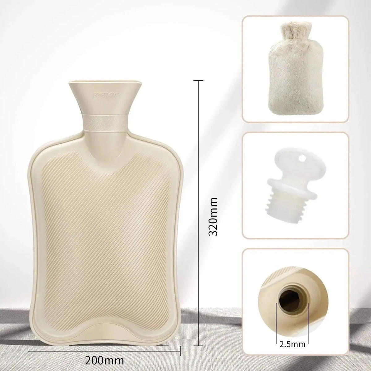 Hot Water Bottle 2L Removable Plush Cover & Leakproof Screw Cap