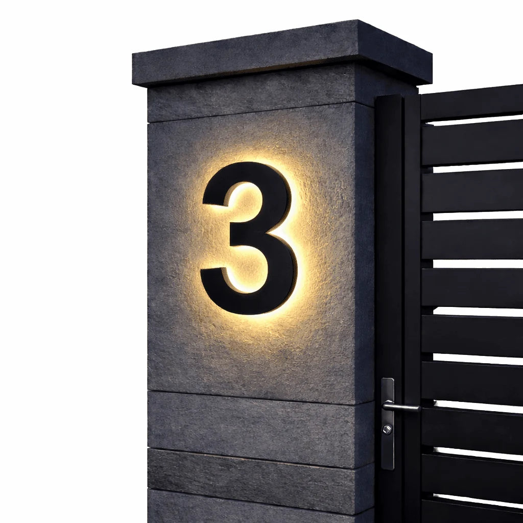 House Number Sign Backlit LED Stainless Steel & Acrylic
