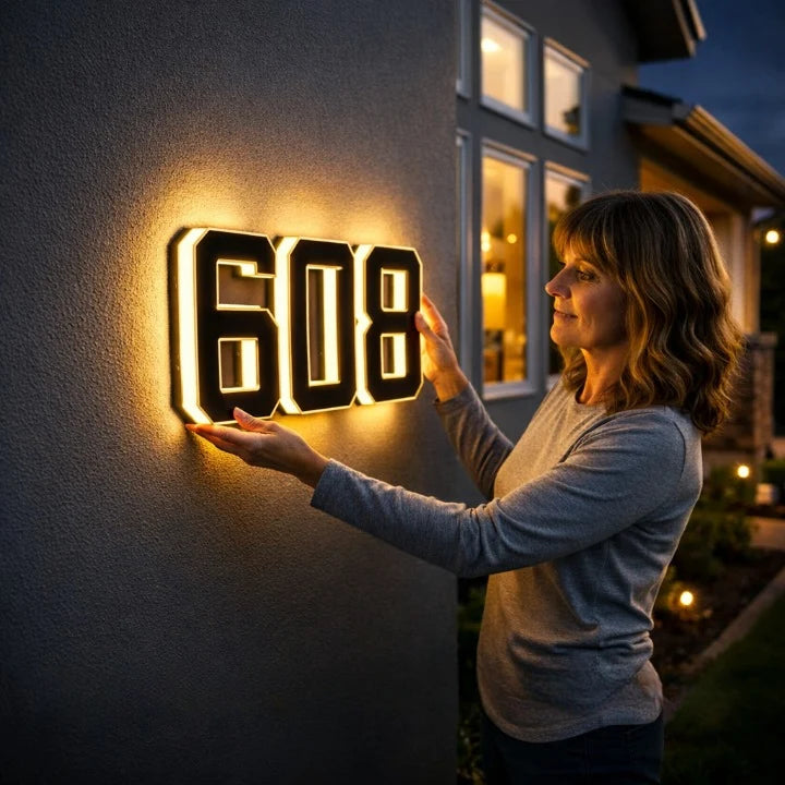 House Number Sign Solar-Powered Automatic LED Weather-Resistant