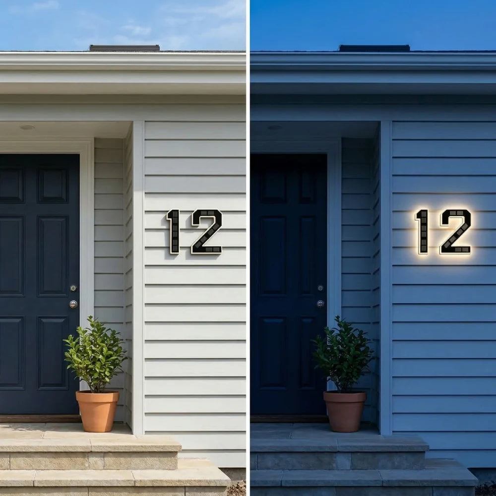 House Number Sign Solar-Powered Automatic LED Weather-Resistant