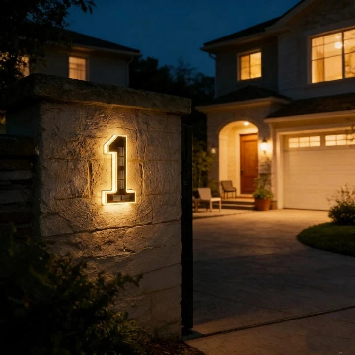 House Number Sign Solar-Powered Automatic LED Weather-Resistant