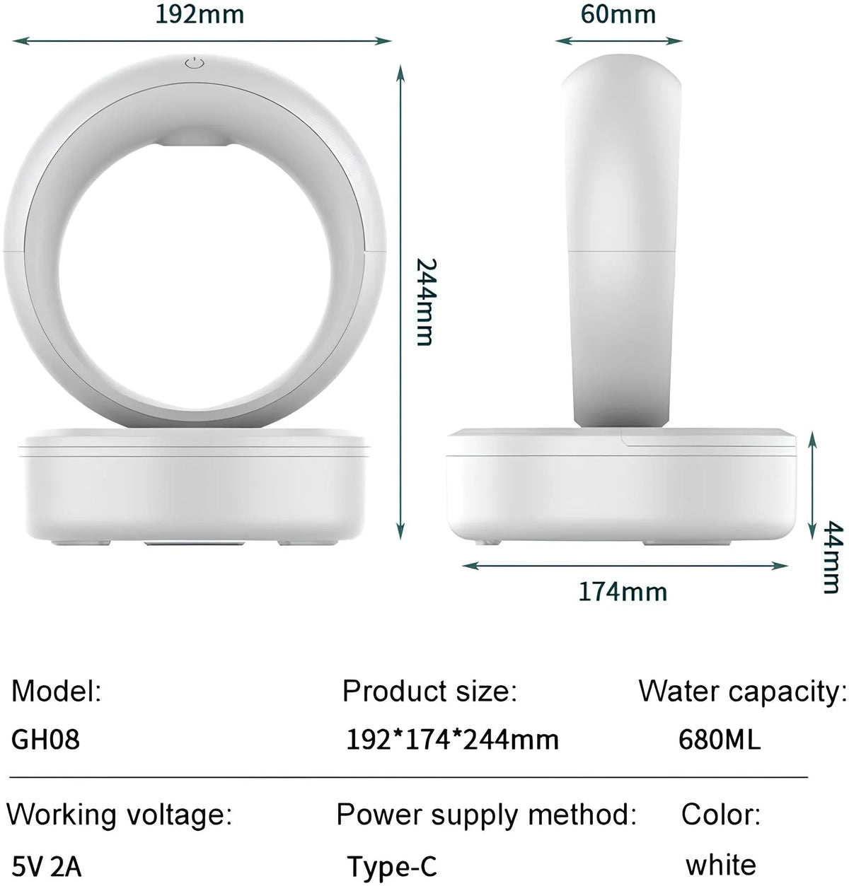 Humidifier Anti-Gravity Display Soft Mist & LED