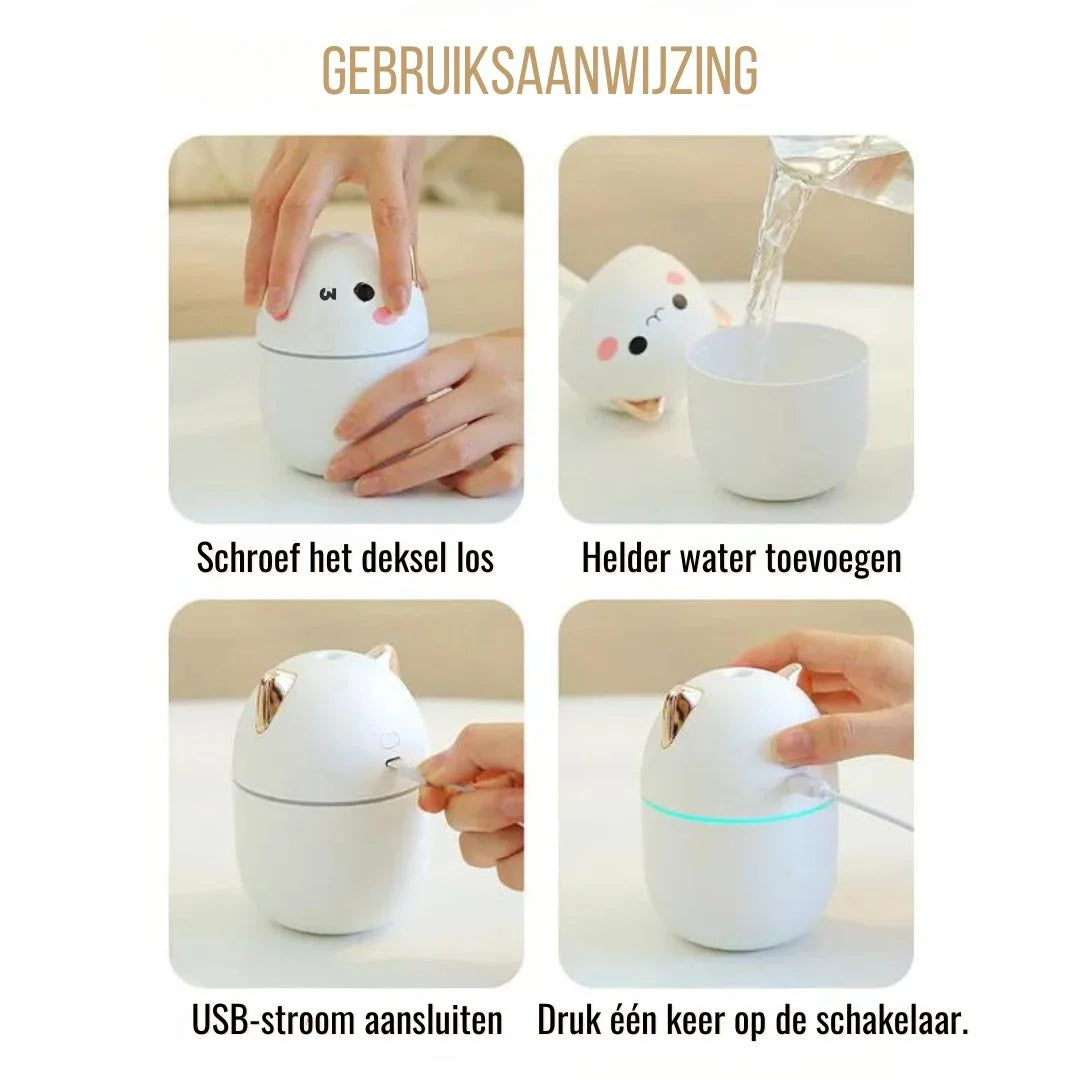 Humidifier Cat-Shaped Quiet USB LED Night Light