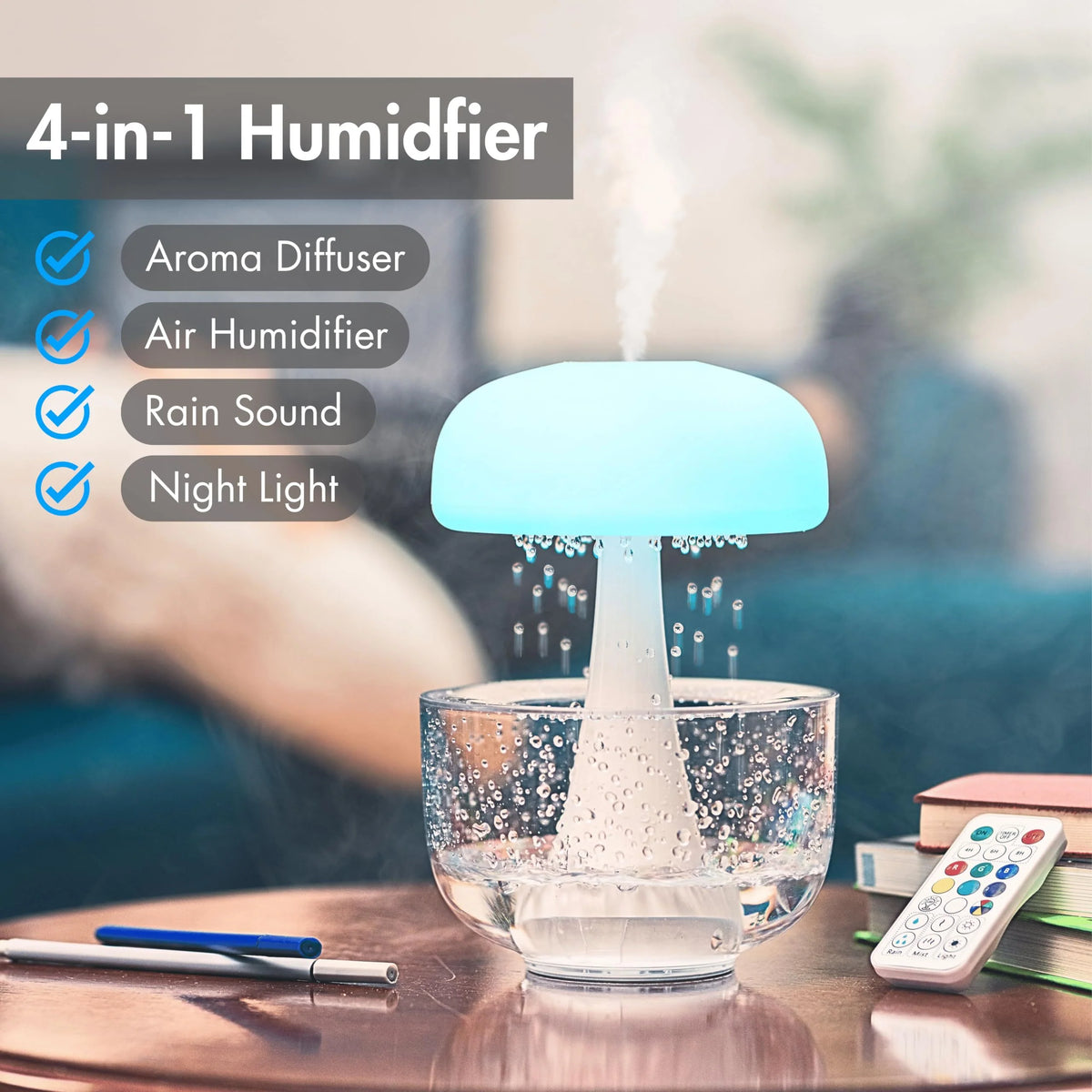 Humidifier Jellyfish Raindrop Design Ambient Light & Aromatherapy