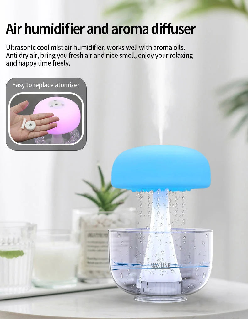 Humidifier Jellyfish Raindrop Design Ambient Light & Aromatherapy