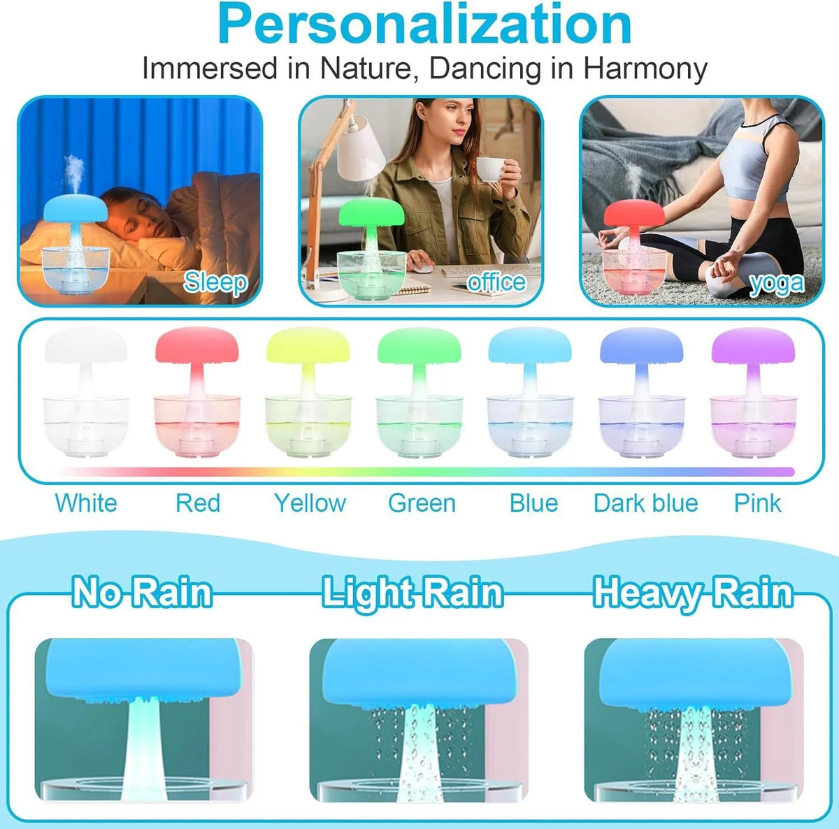 Humidifier Jellyfish Raindrop Design Ambient Light & Aromatherapy