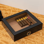 Humidor Box Holds 20 Cigars Transparent Lid & Hygrometer