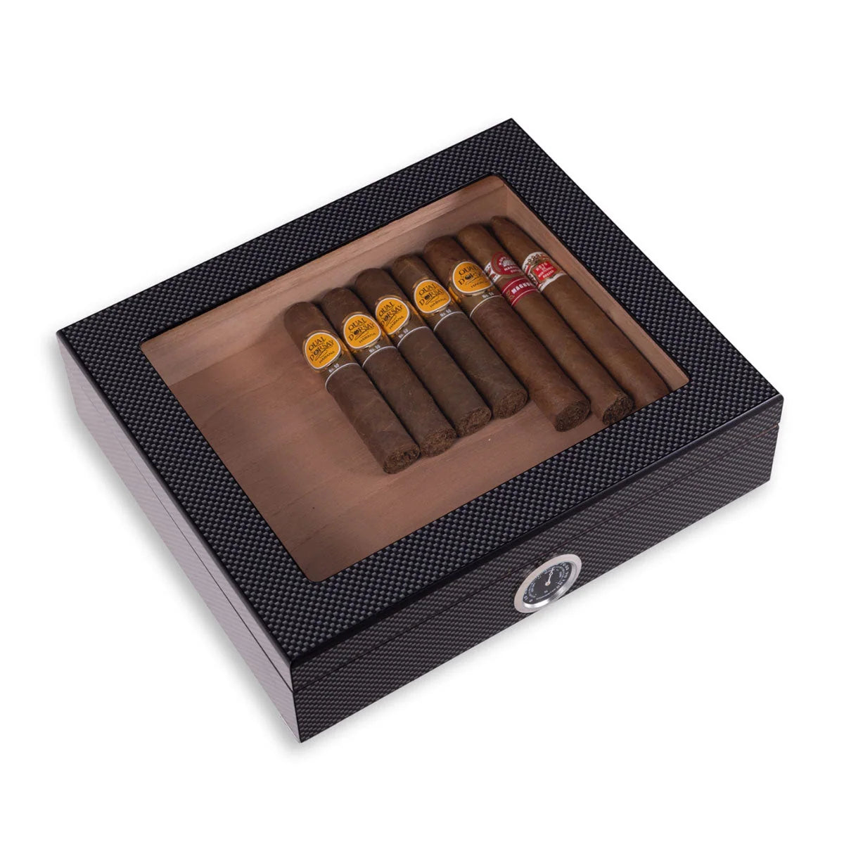 Humidor Box Holds 20 Cigars Transparent Lid & Hygrometer