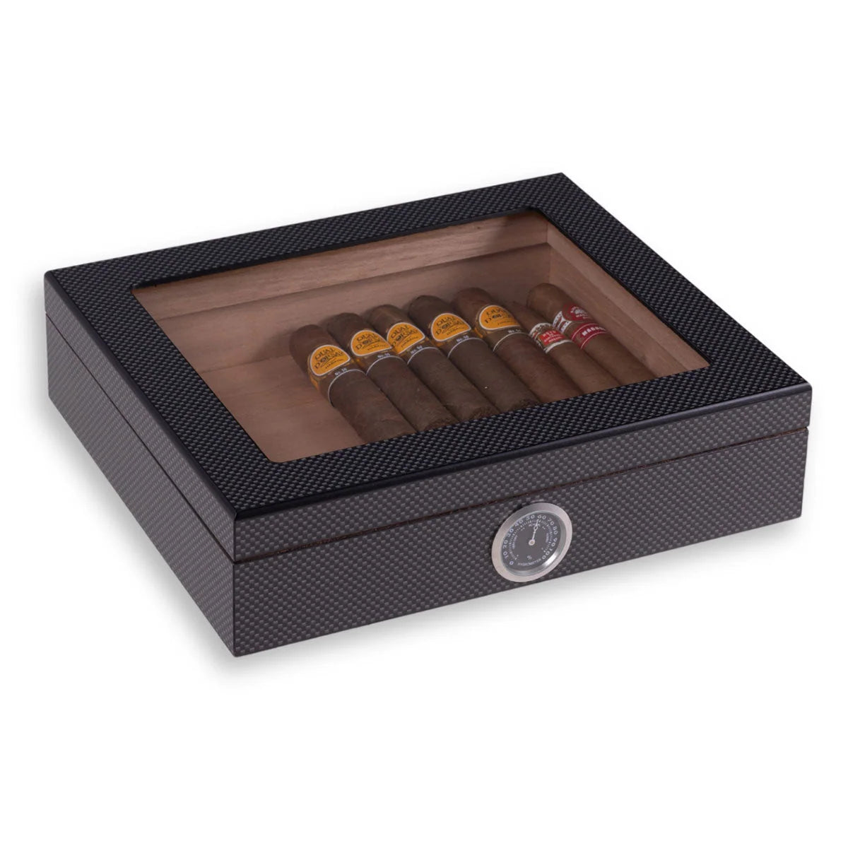 Humidor Box Holds 20 Cigars Transparent Lid & Hygrometer