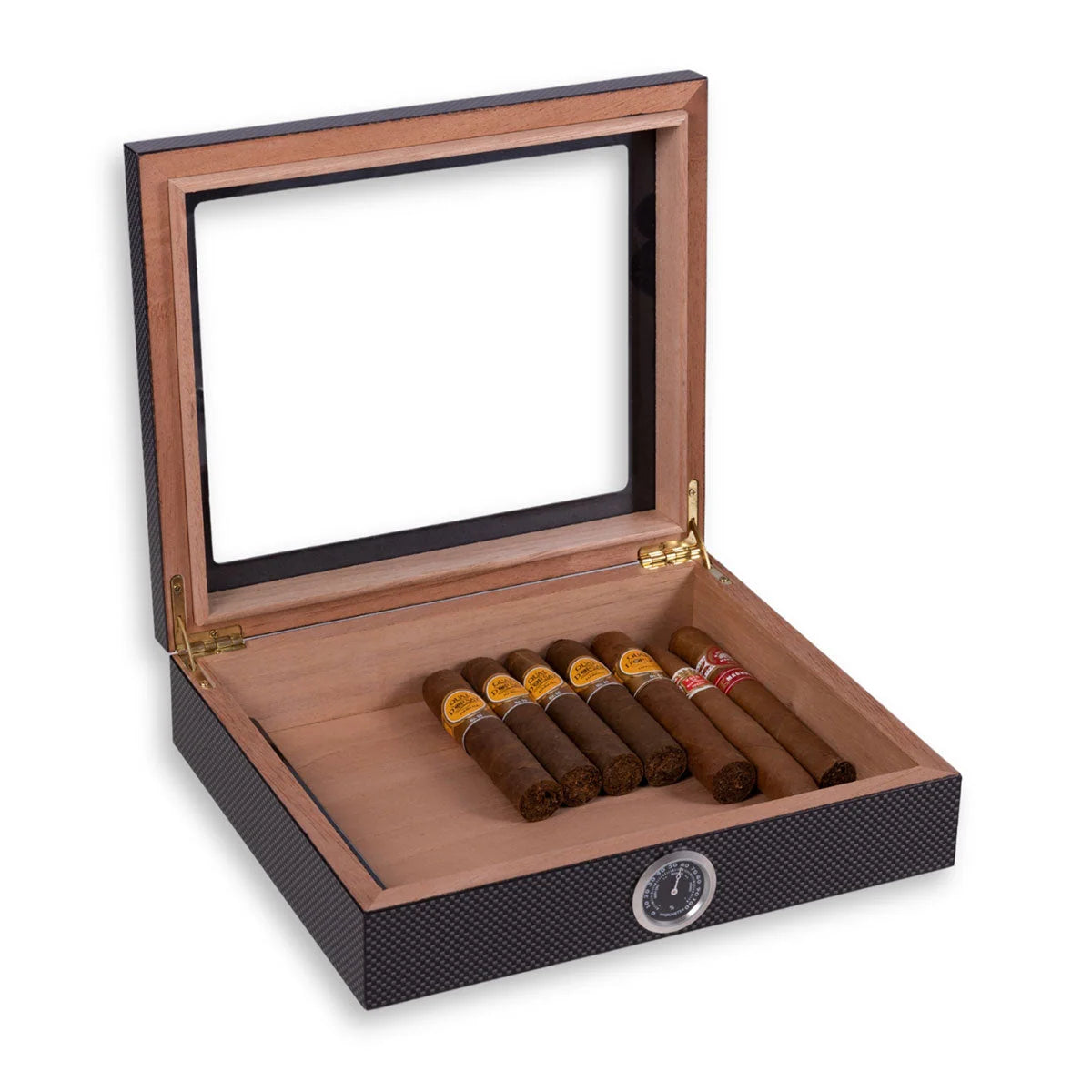 Humidor Box Holds 20 Cigars Transparent Lid & Hygrometer