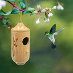 Hummingbird House Handcrafted Natural Wood Miniature With Hanging Rope