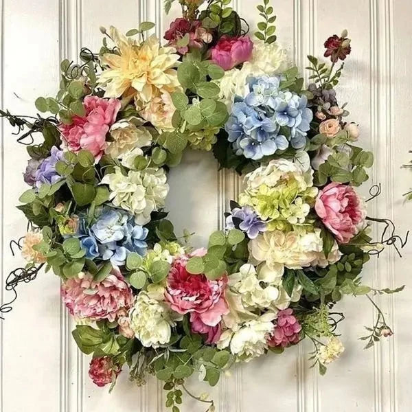 Hydrangea Wreath Vibrant Rainbow Weather-Resistant 35cm