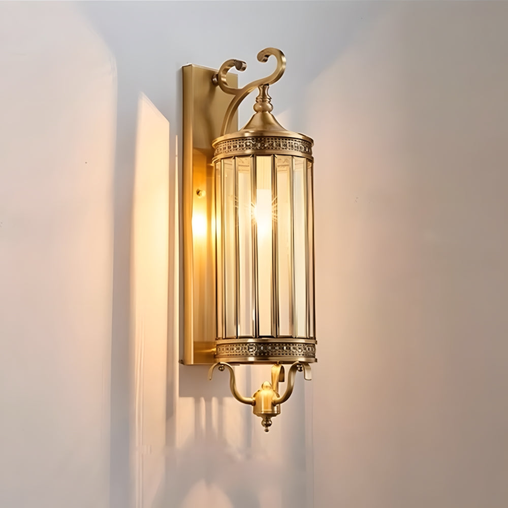 IP65 Weatherproof Brass & Glass Wall Lantern (Includes E14 Bulb)