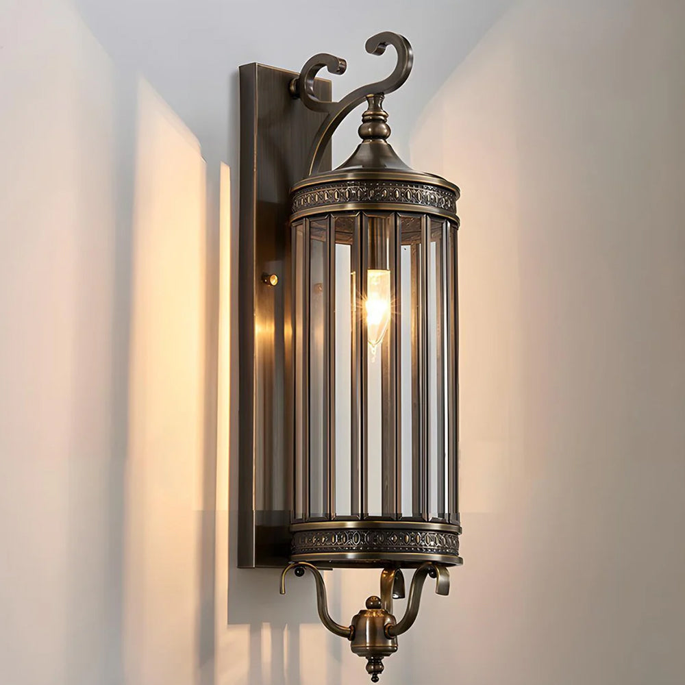 IP65 Weatherproof Brass & Glass Wall Lantern (Includes E14 Bulb)