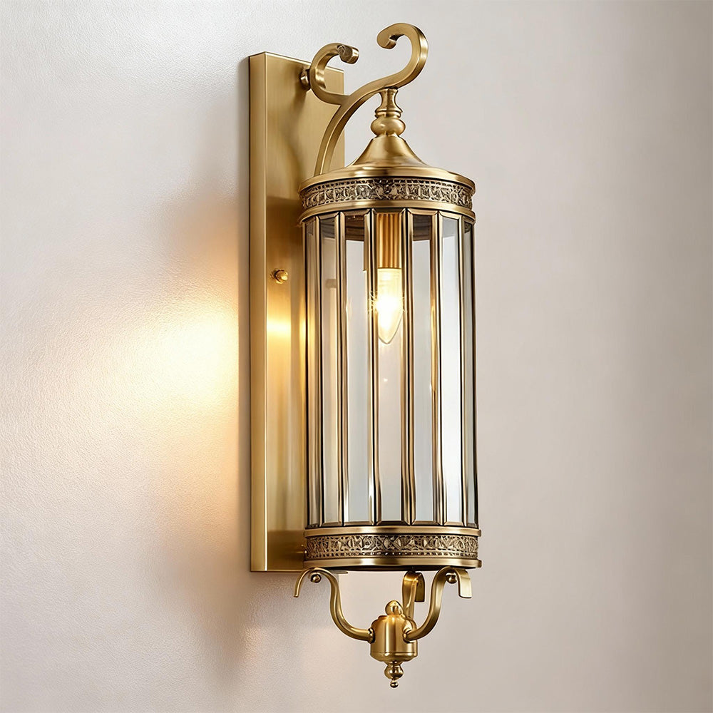 IP65 Weatherproof Brass & Glass Wall Lantern (Includes E14 Bulb)