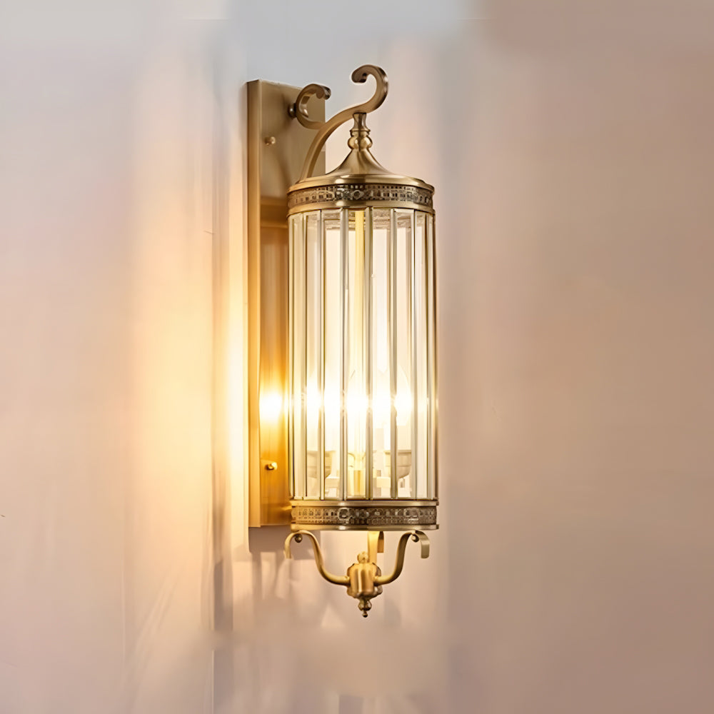 IP65 Weatherproof Brass & Glass Wall Lantern (Includes E14 Bulb)