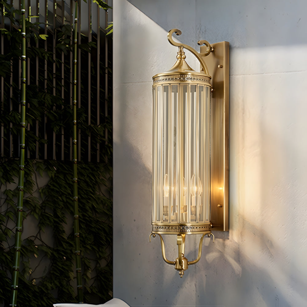 IP65 Weatherproof Brass & Glass Wall Lantern (Includes E14 Bulb)
