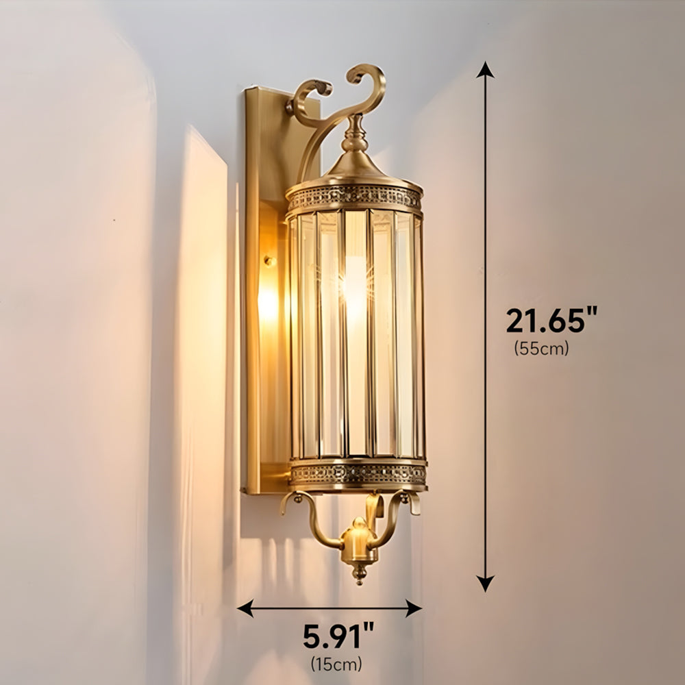 IP65 Weatherproof Brass & Glass Wall Lantern (Includes E14 Bulb)