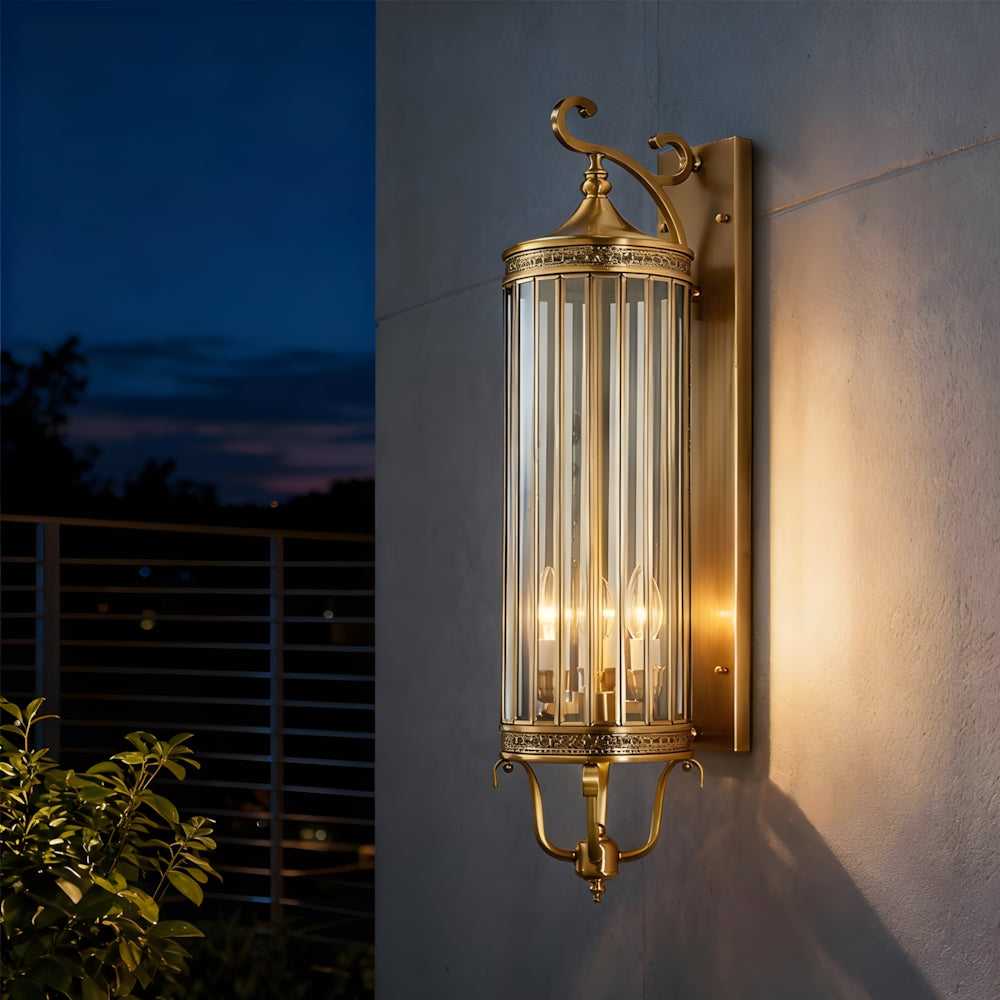 IP65 Weatherproof Brass & Glass Wall Lantern (Includes E14 Bulb)