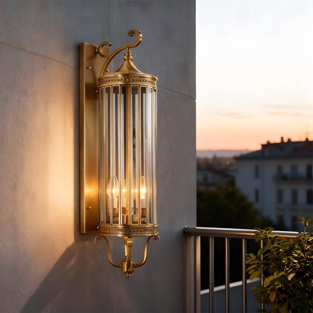 IP65 Weatherproof Brass & Glass Wall Lantern (Includes E14 Bulb)