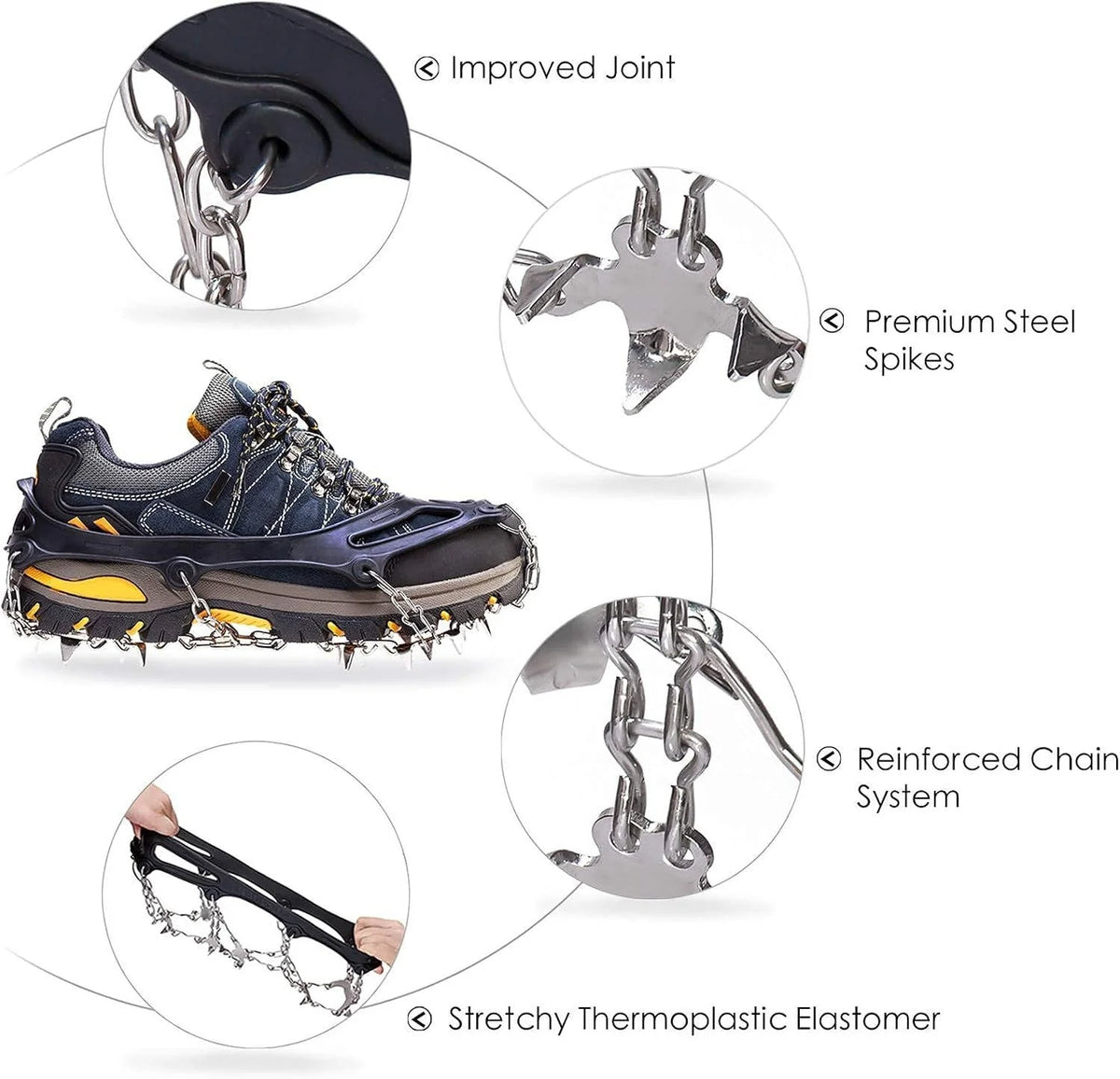 Ice Cleats 19 Stainless Steel Spikes Cold-Resistant TPE